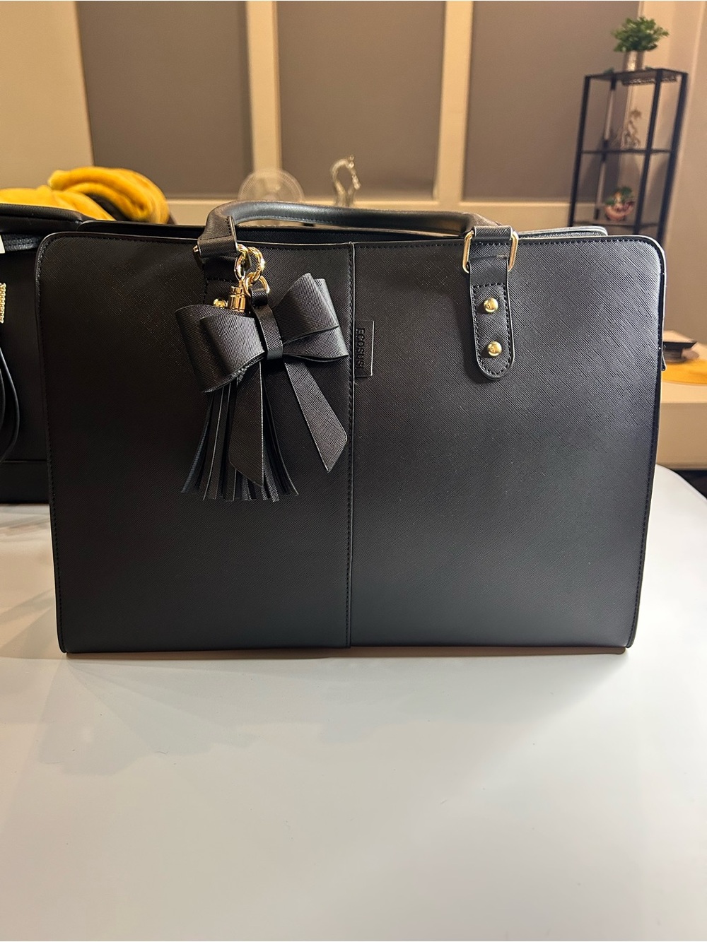 Black-Women's Laptop Tote Bag with Bow Charm - Sleek Professional Work Bag - Picture 2 of 14